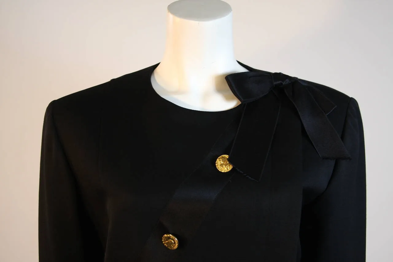 CHANEL 1990s Black Wool Silk Ribbon Jacket and Skirt Suit