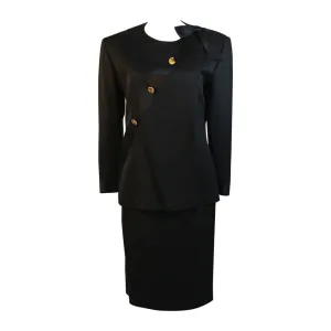 CHANEL 1990s Black Wool Silk Ribbon Jacket and Skirt Suit