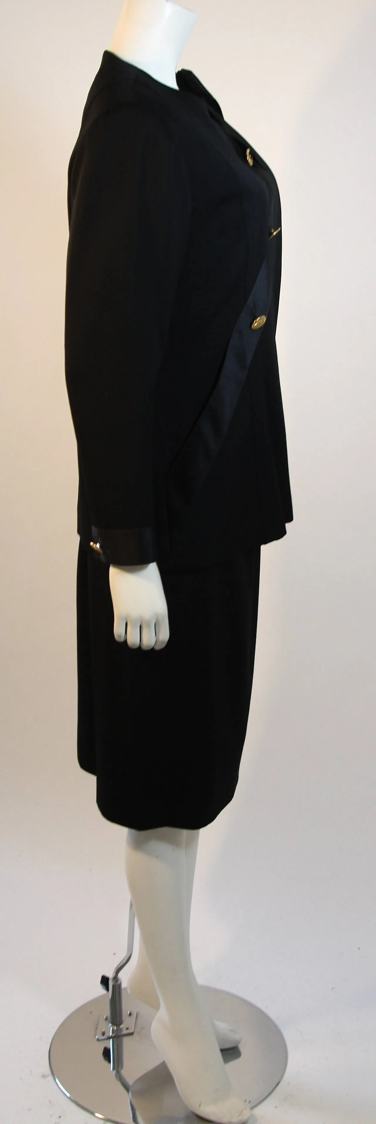 CHANEL 1990s Black Wool Silk Ribbon Jacket and Skirt Suit