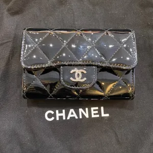 Chanel Black Patent Leather Quilted Card Case