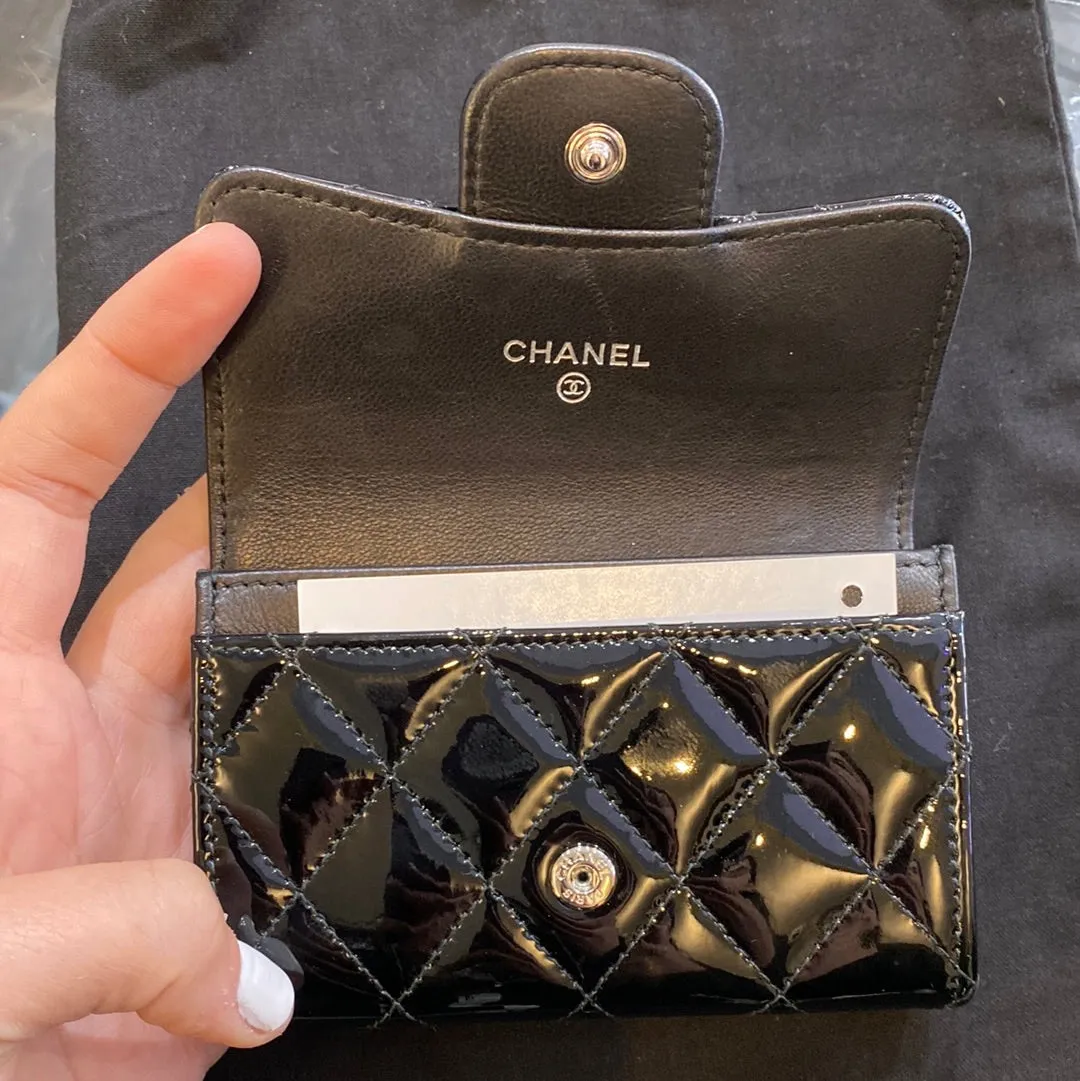 Chanel Black Patent Leather Quilted Card Case