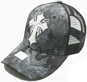 Christian Baseball Cap with Cross Hat, Black Tie Dye Religious Hat Adjustable Embroidered