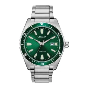 Citizen Brycen Mens Eco Drive Stainless Steel Green Dial Watch