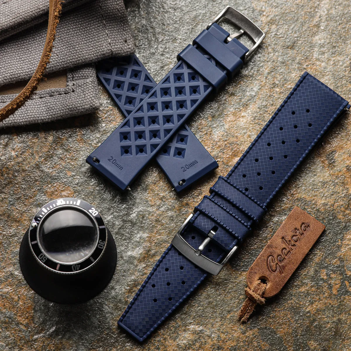 Classic Tropical Style Rubber Watch Strap - Deep Sea Blue
