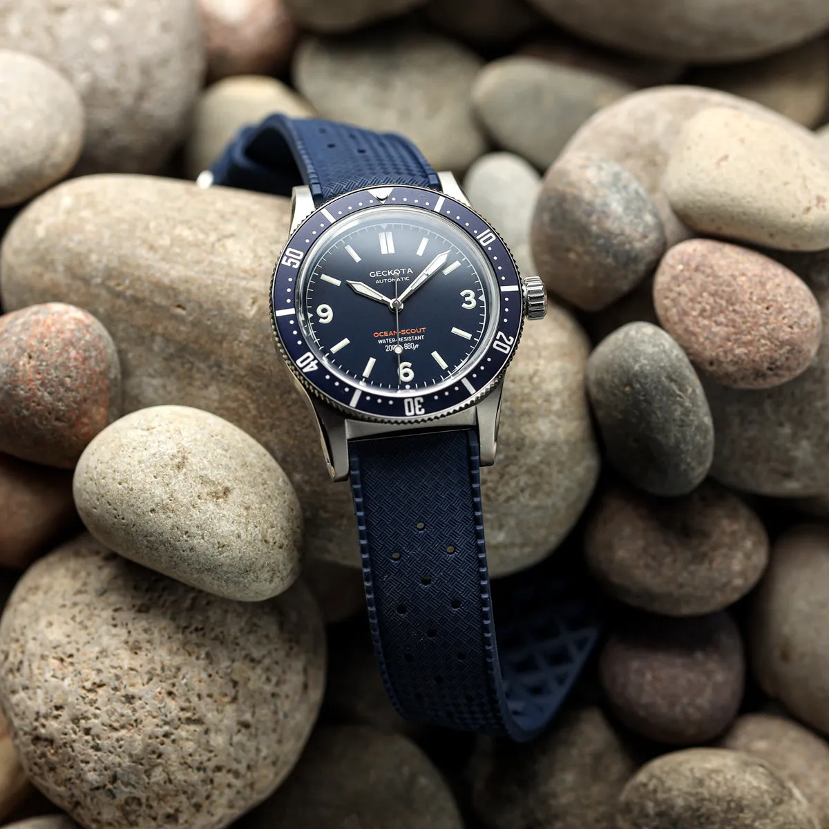 Classic Tropical Style Rubber Watch Strap - Deep Sea Blue