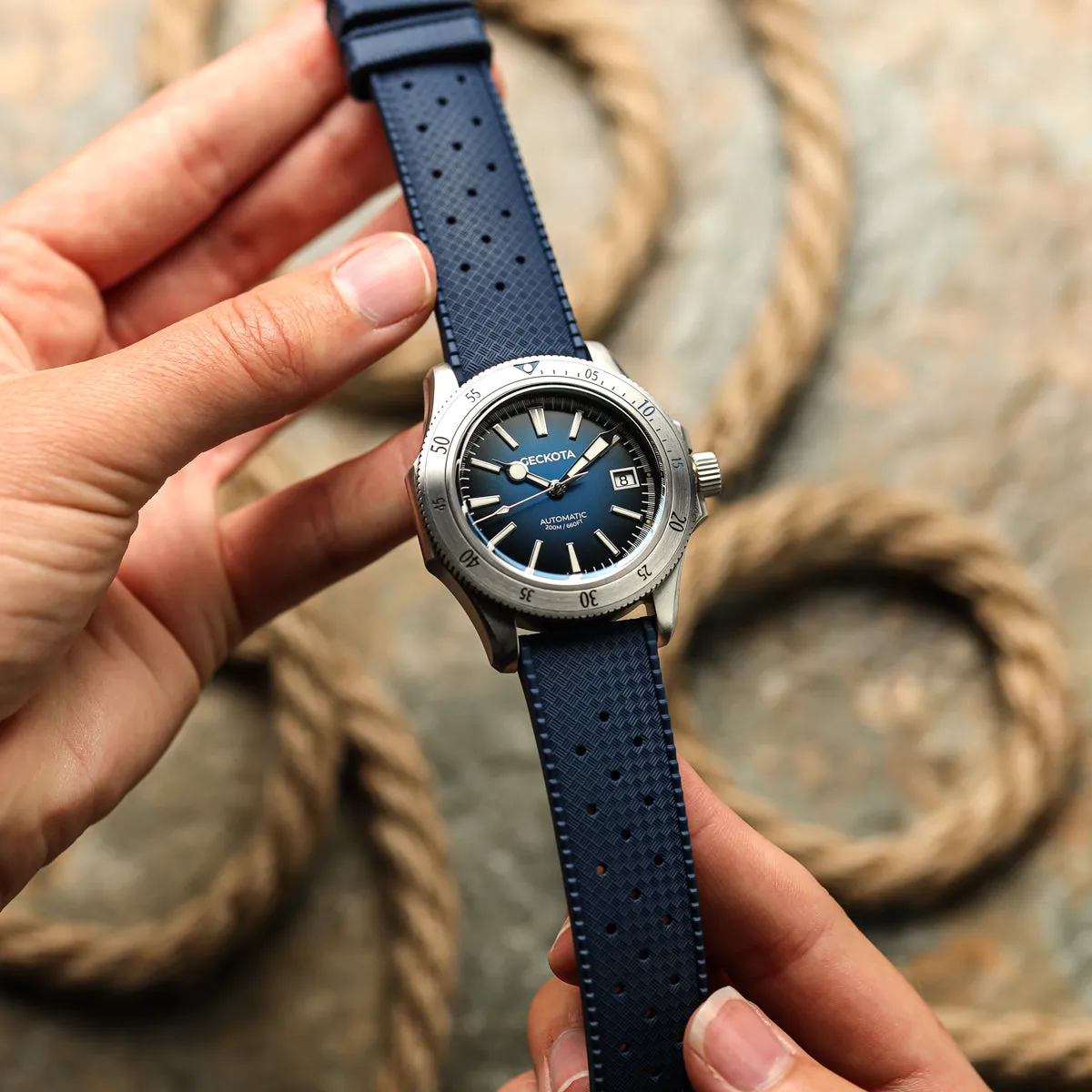 Classic Tropical Style Rubber Watch Strap - Deep Sea Blue