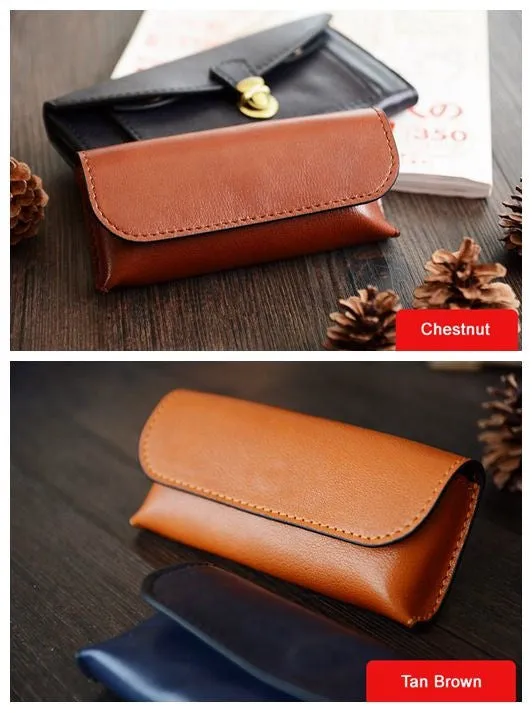 Custom Handmade Vegetable Tanned Italian Leather Sunglass Case Pouch Pocket D056