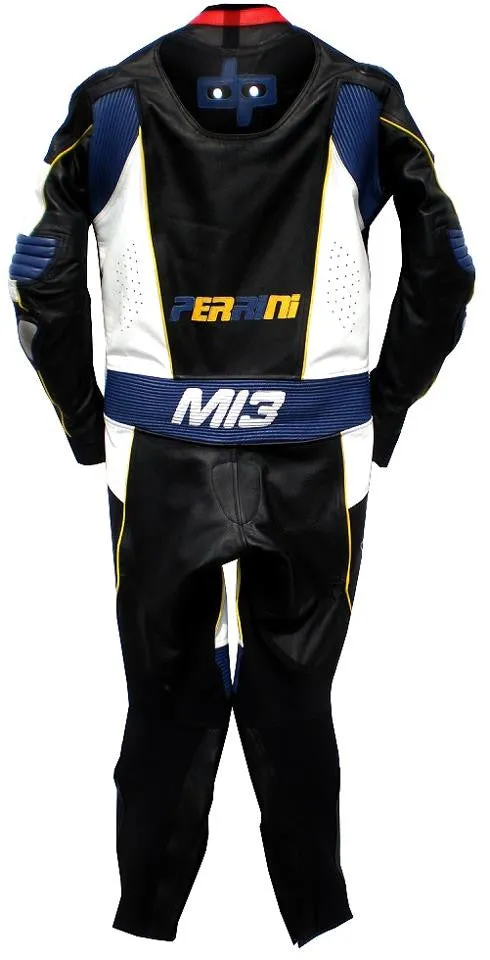 Custom Perrini Fusion Motorcycle Leather Racing Suit with Hump Personal Name and Number