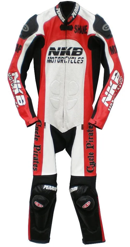 Custom Perrini Fusion Motorcycle Leather Racing Suit with Hump Personal Name and Number