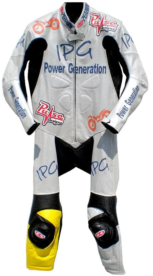 Custom Perrini Fusion Motorcycle Leather Racing Suit with Hump Personal Name and Number