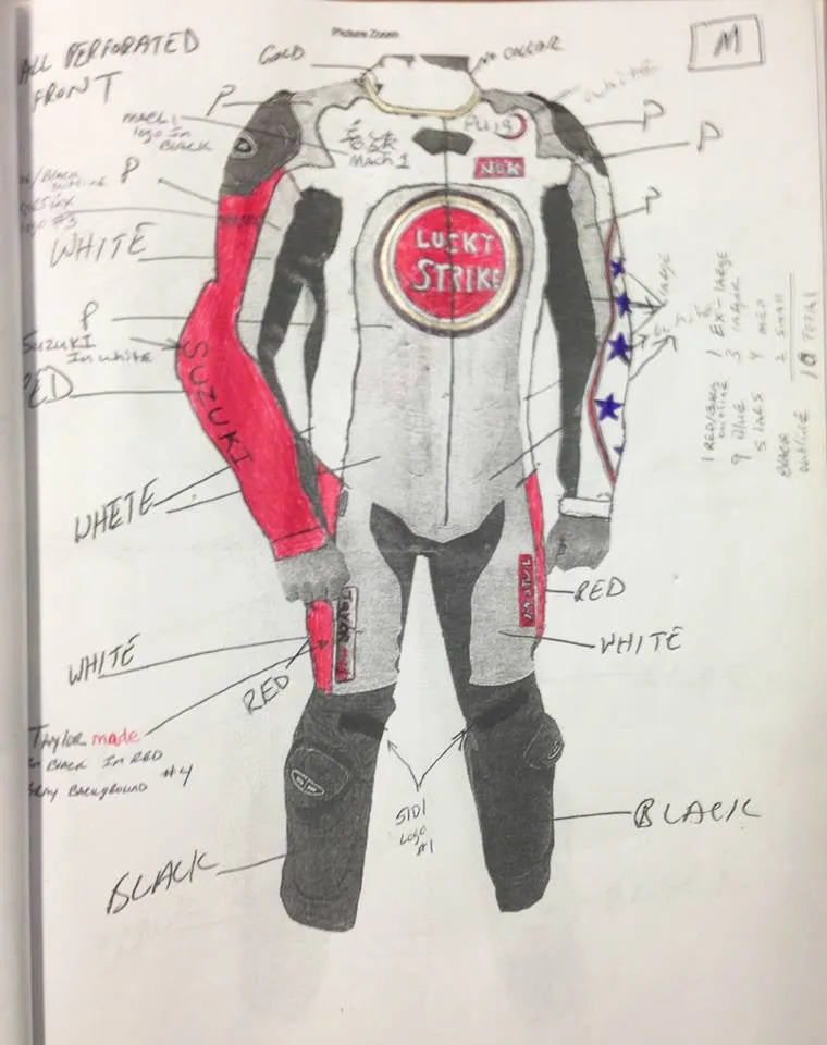 Custom Perrini Fusion Motorcycle Leather Racing Suit with Hump Personal Name and Number