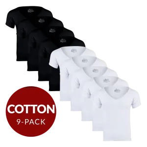 Deep V Cotton Sweat Proof Undershirt For Men - Mix 9-Pack (5x White, 4x Black)