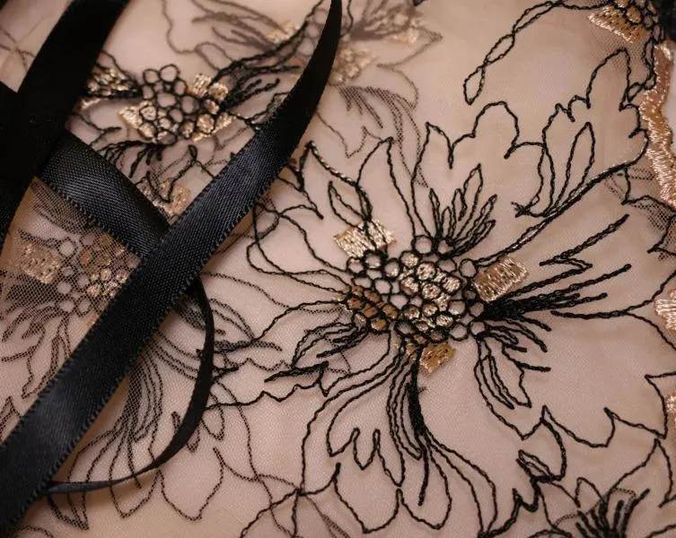 Embroidery Halter Teddy - Blush/Black -