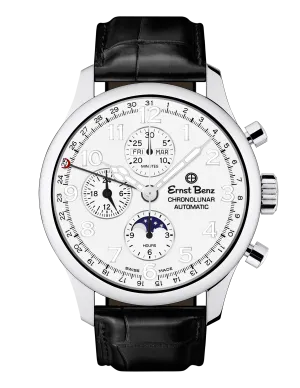Ernst Benz Chronolunar Officer 44mm White Dial Automatic Men's Watch GC40382