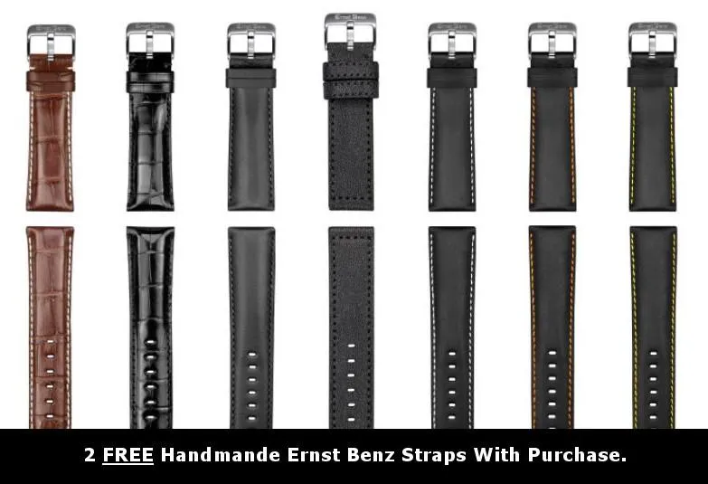Ernst Benz GC10312 Men's Automatic Watch 47mm ChronoLunar White Dial Black Matte Leather Strap Swiss Made