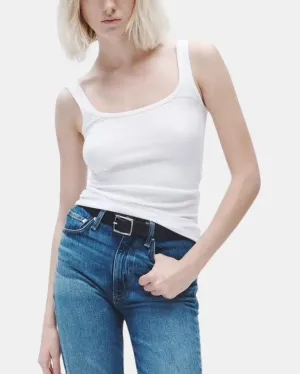 ESSENTIAL RIB SCOOP NECK TANK IN WHITE