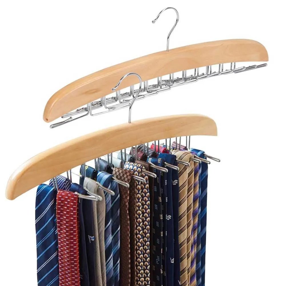 EZOWare [2-Pack] Belt Hangers, Adjustable 24 Tie Belt Scarf Racks Holder Hook Hanger for Closet Organizer Storage - Beige