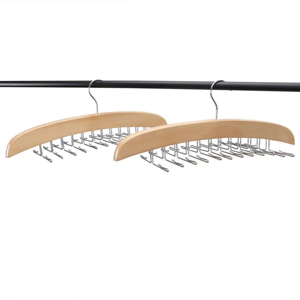 EZOWare [2-Pack] Belt Hangers, Adjustable 24 Tie Belt Scarf Racks Holder Hook Hanger for Closet Organizer Storage - Beige