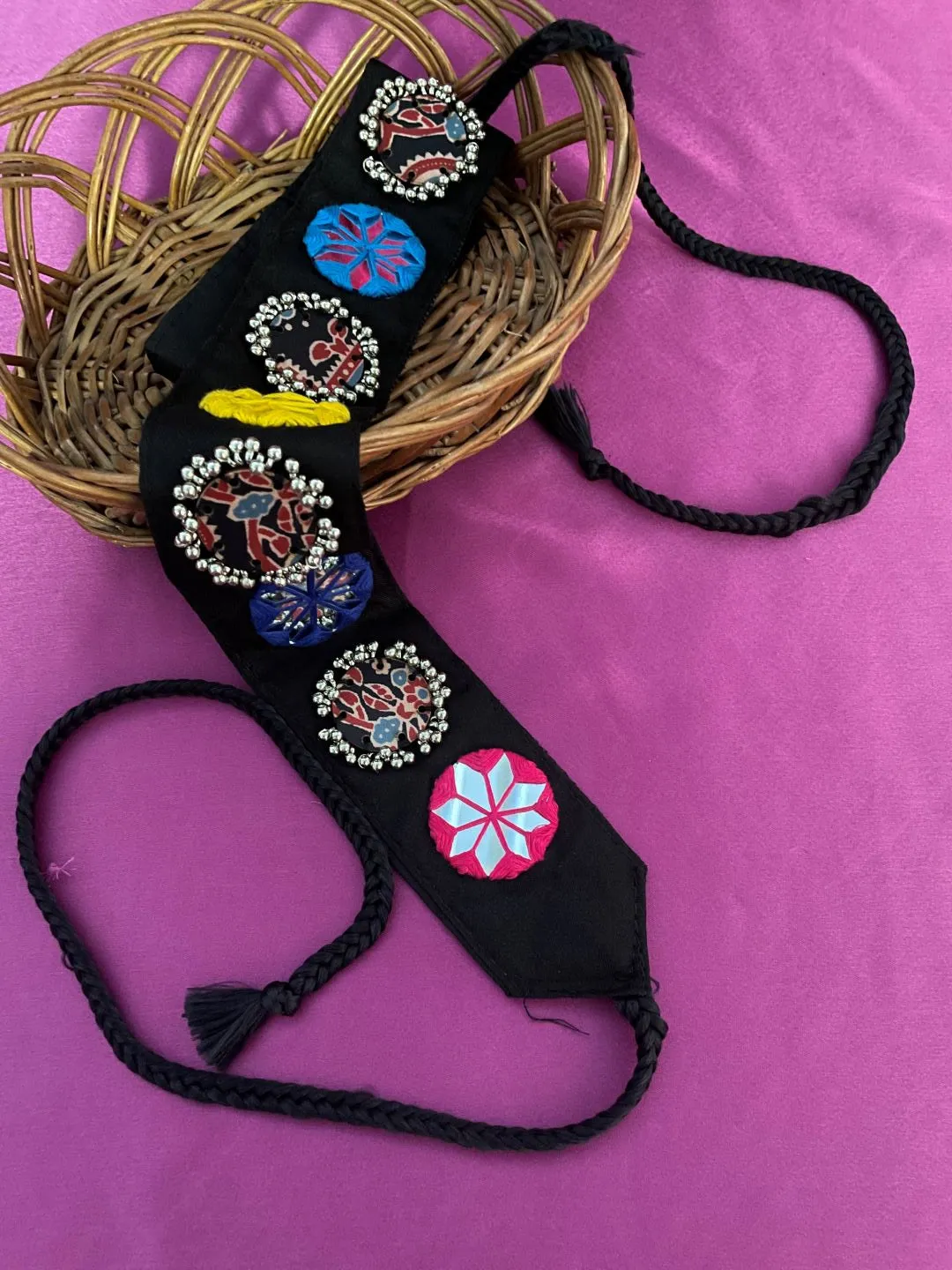 Fabric Waist-Belt Embroidery Round Mirror Work Banjara Kamar-Bandh