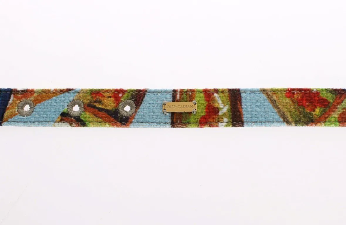 Floral Print Fabric Gold Buckle Logo Belt