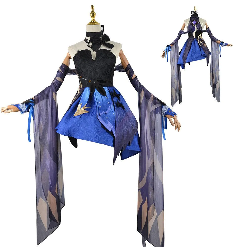 Genshin Impact Keqing Purple Gradient Dress Uniform Set Cosplay Costume