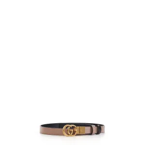 GG Marmont Reversible 2cm Thin Belt In Pink And Black Leather