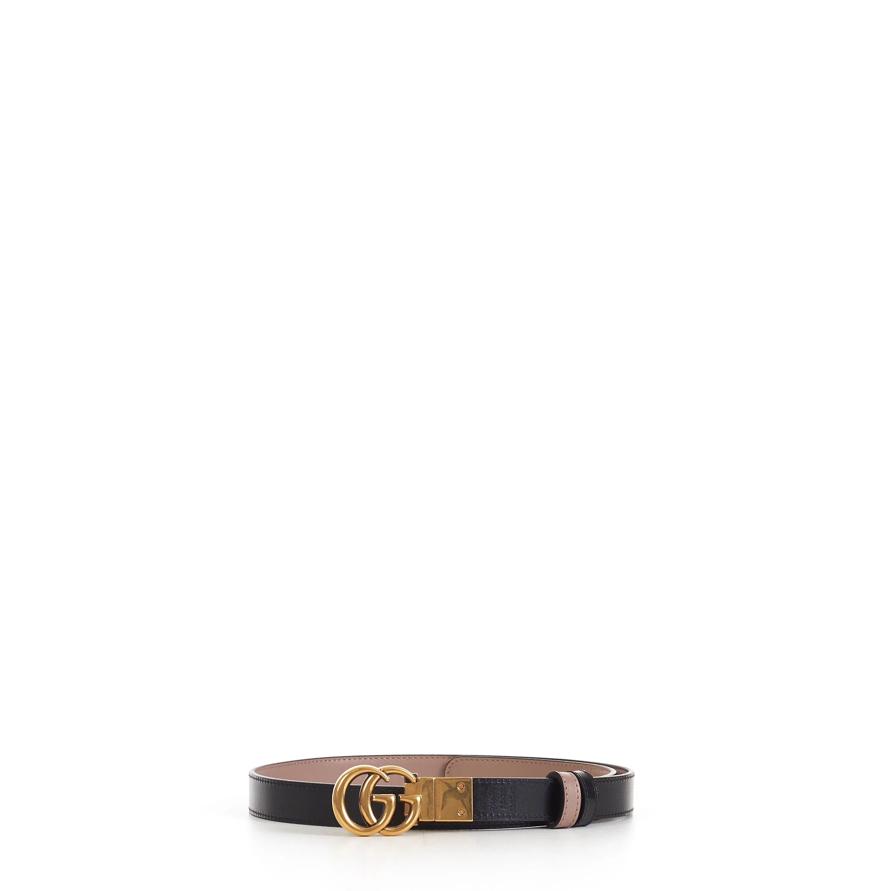 GG Marmont Reversible 2cm Thin Belt In Pink And Black Leather