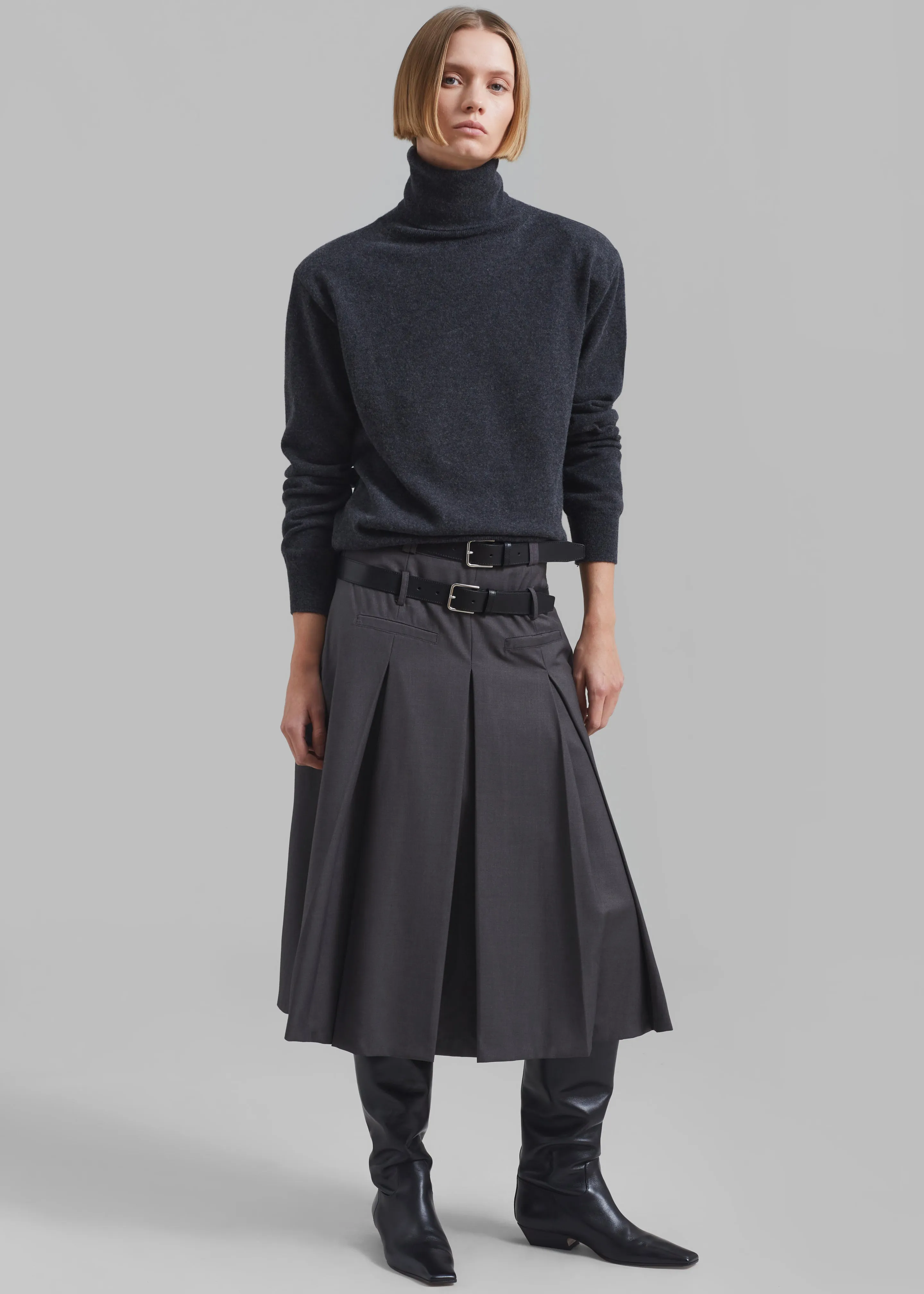 Gisele Pleated Midi Skirt - Grey