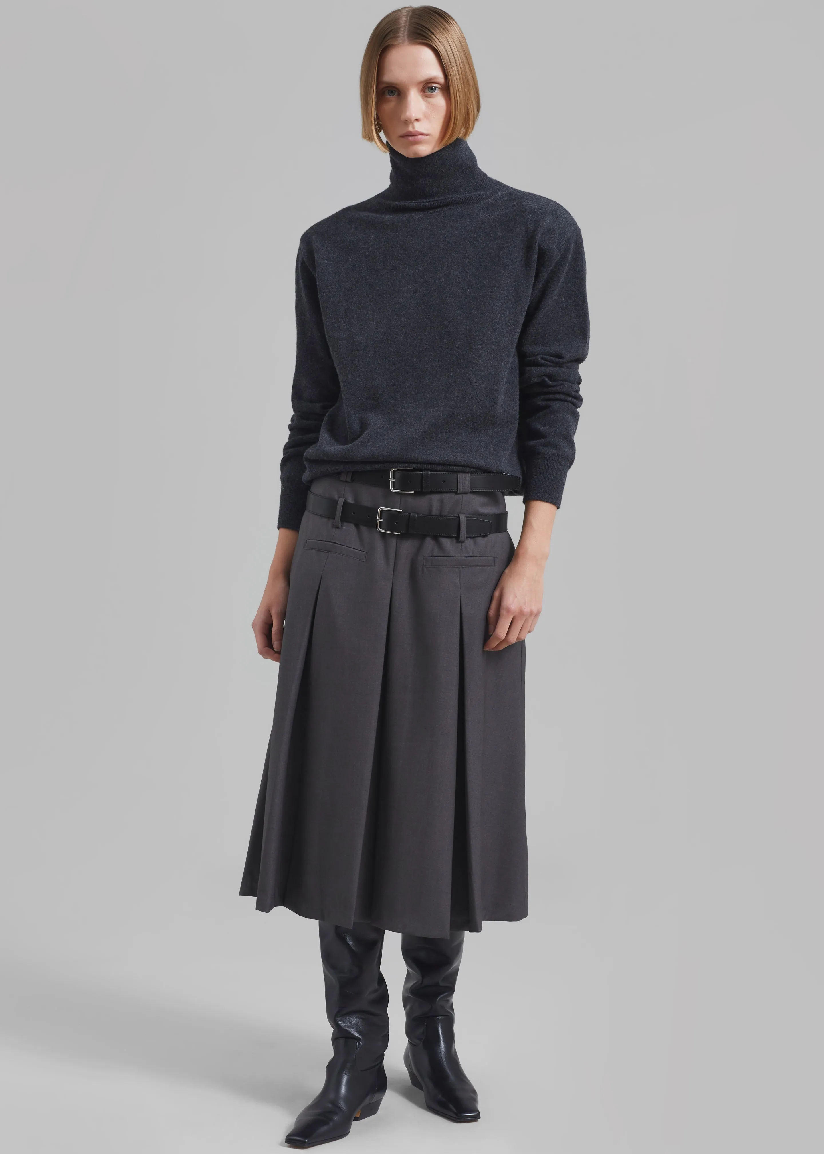 Gisele Pleated Midi Skirt - Grey