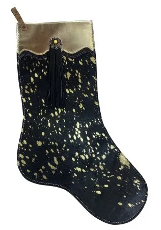 Gold Acid Wash Cowhide Leather Christmas Stocking