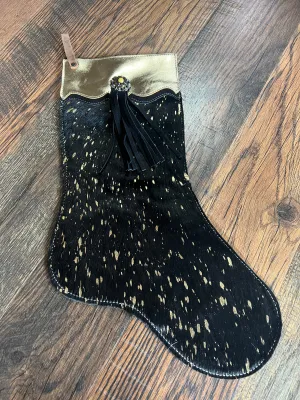 Gold Acid Wash Cowhide Leather Christmas Stocking