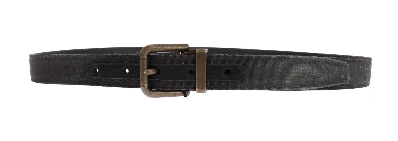 Gray Fabric Gold Buckle Logo Waist Belt