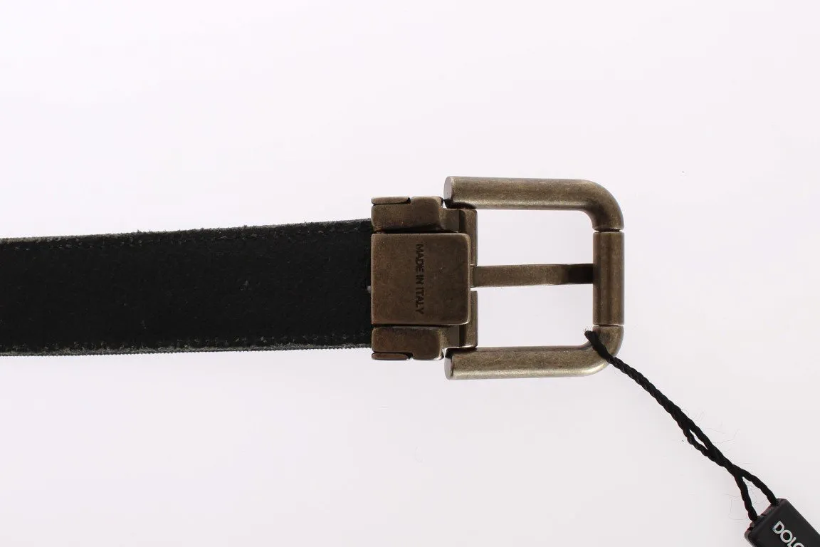 Gray Fabric Gold Buckle Logo Waist Belt