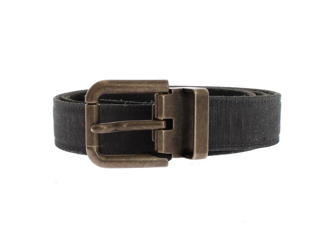 Gray Fabric Gold Buckle Logo Waist Belt