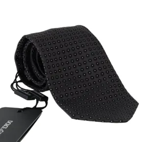 Gray Silk Black Dotted Classic Tie
