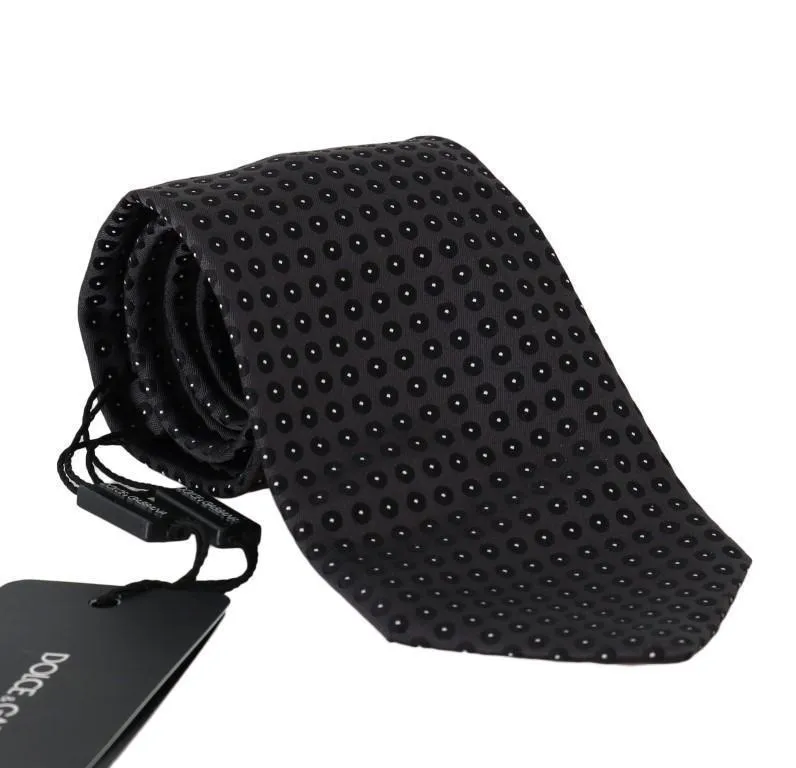 Gray Silk Black Dotted Classic Tie