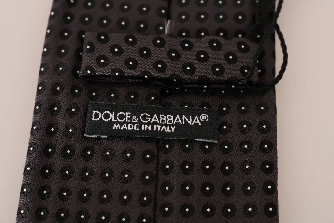 Gray Silk Black Dotted Classic Tie