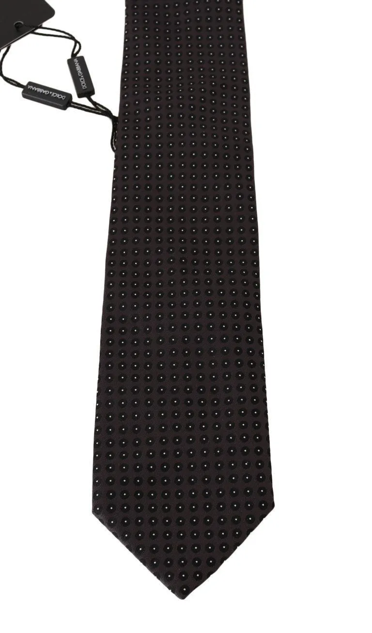 Gray Silk Black Dotted Classic Tie