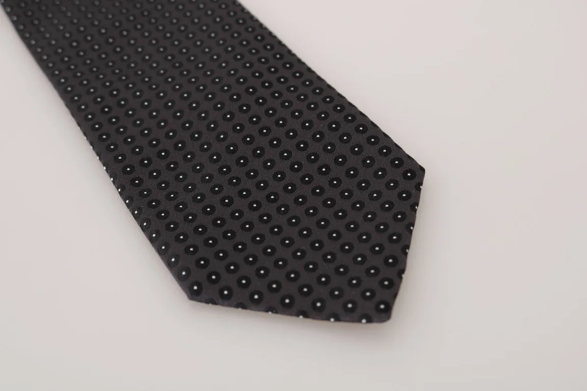Gray Silk Black Dotted Classic Tie