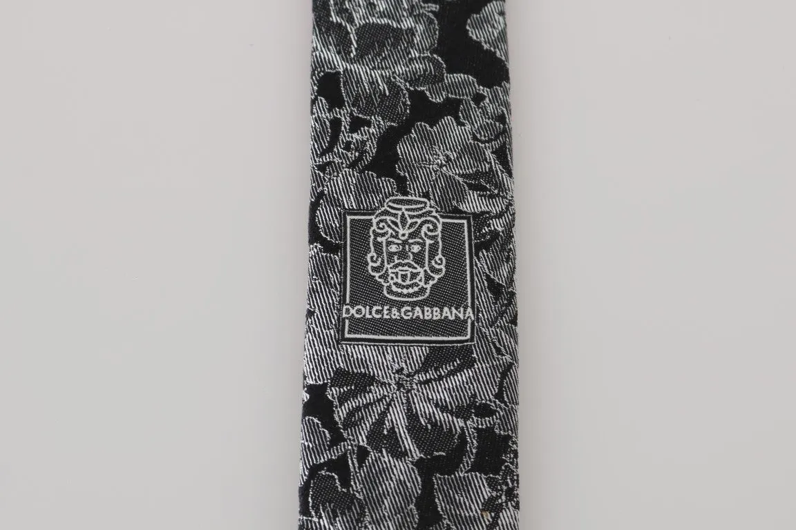 Gray Silk Floral Graphic Print Tie