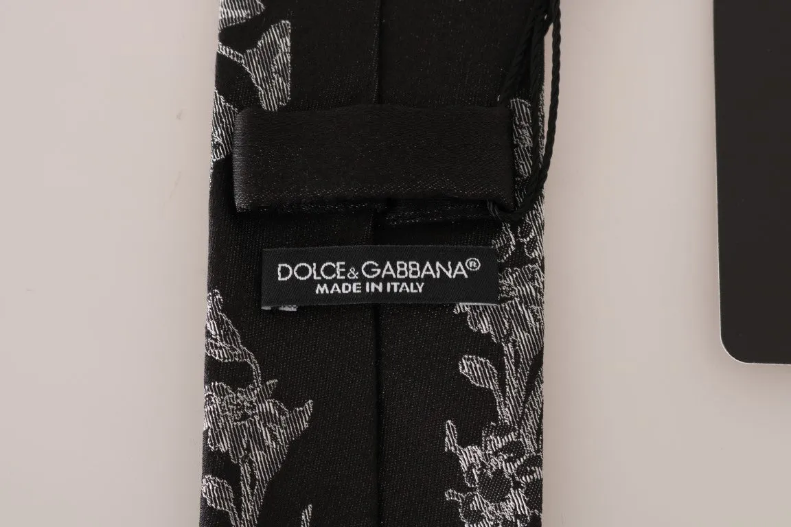 Gray Silk Floral Graphic Print Tie