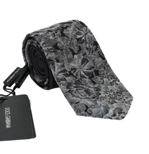 Gray Silk Floral Graphic Print Tie