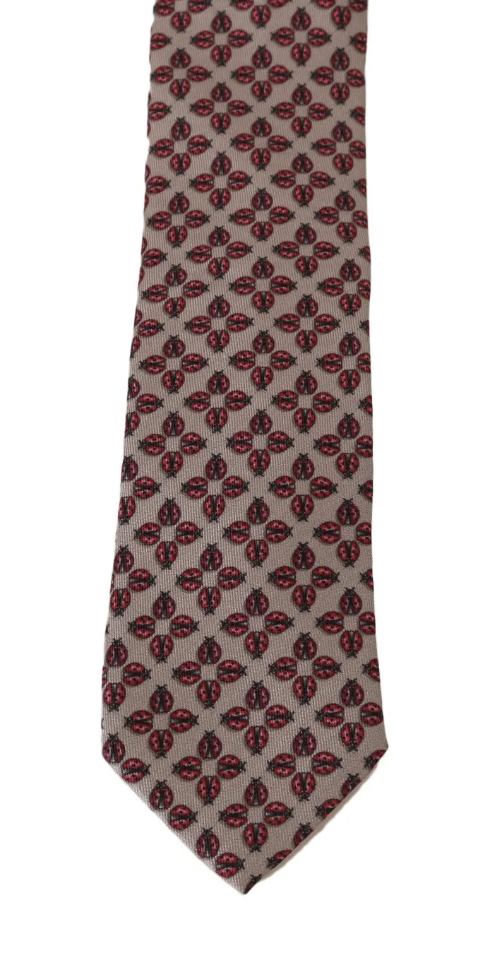 Gray Silk Red Ladybug Print Classic Tie