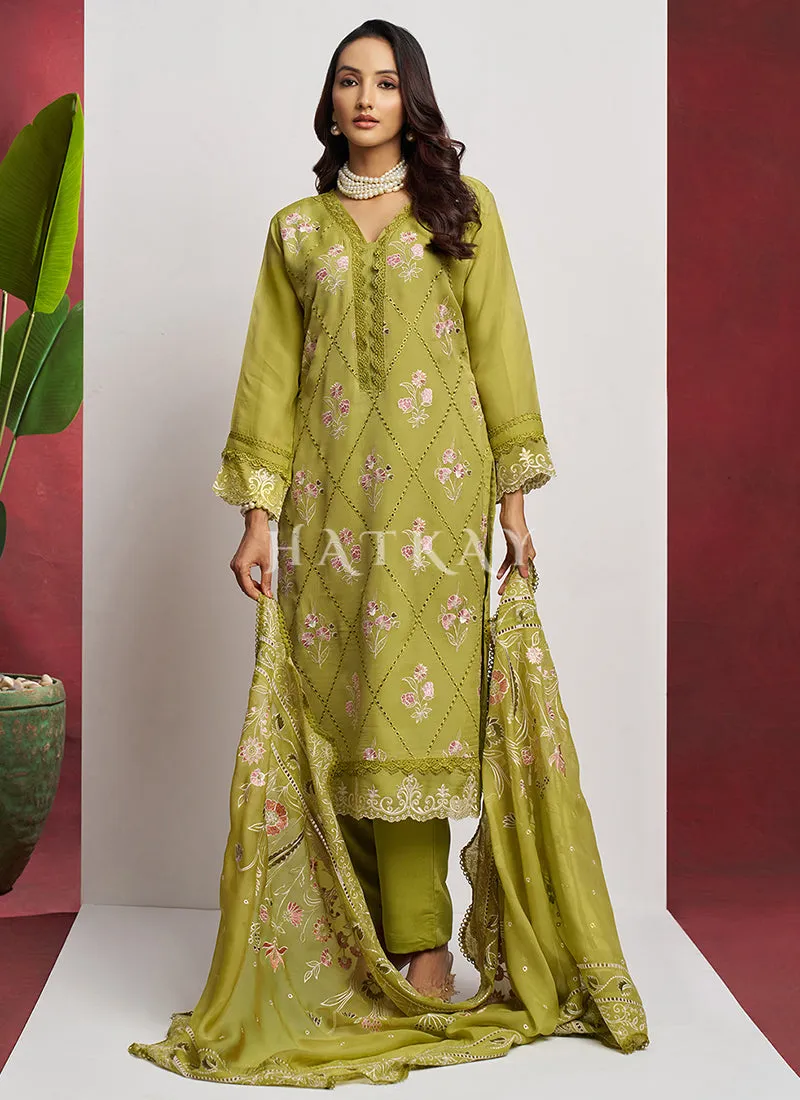 Green Chikankari Embroidery Salwar Suit