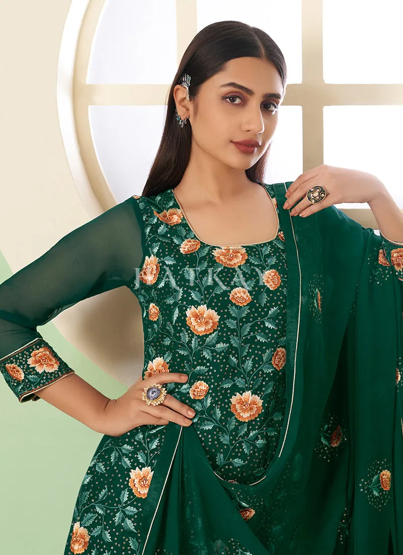 Green Multi Embroidery Georgette Palazzo Suit