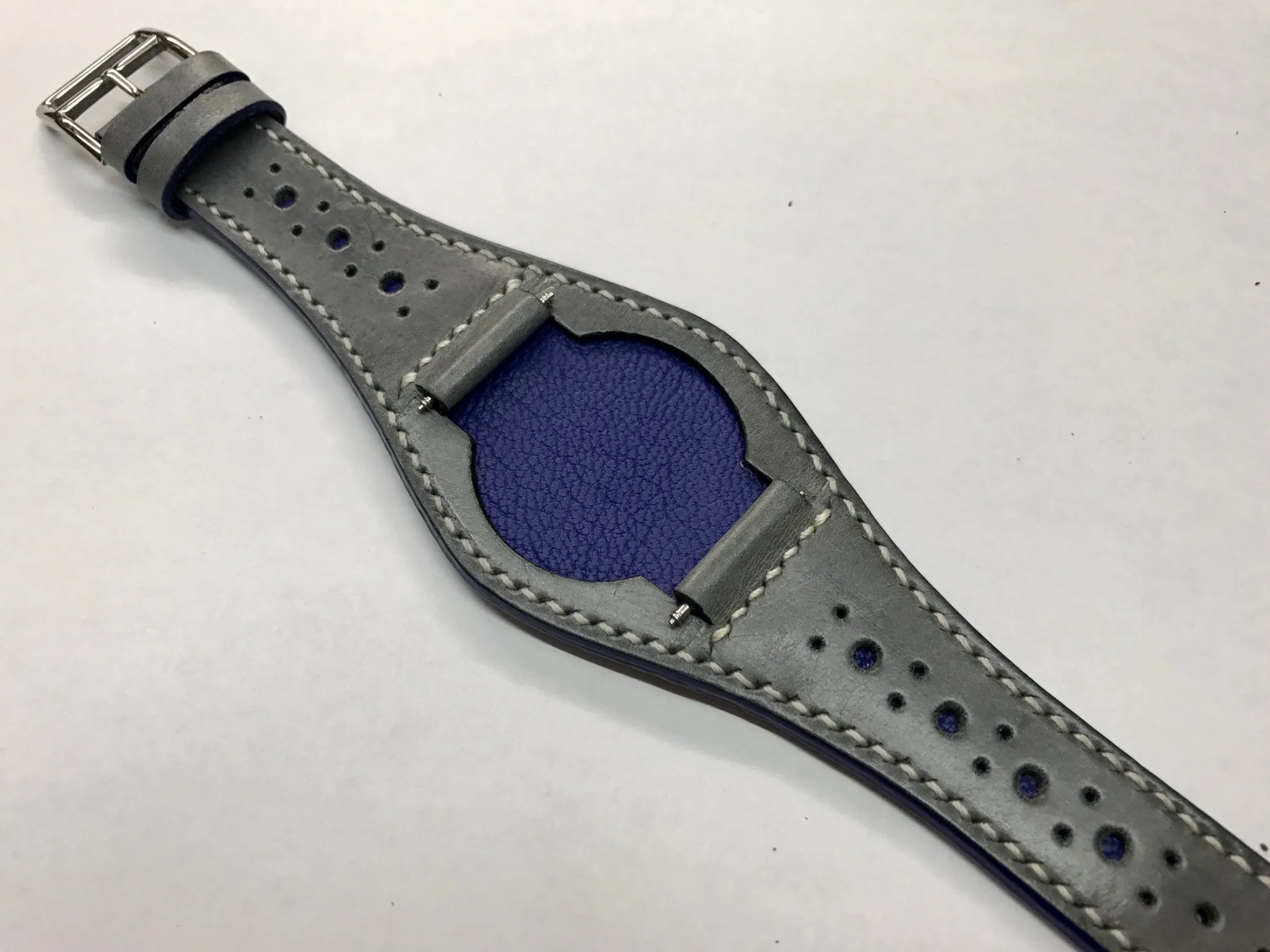 Handmade leather cuff watch strap, Brogue Pattern Vintage Gray leather cuff watch band for Rolex Watches - 20mm/18mm
