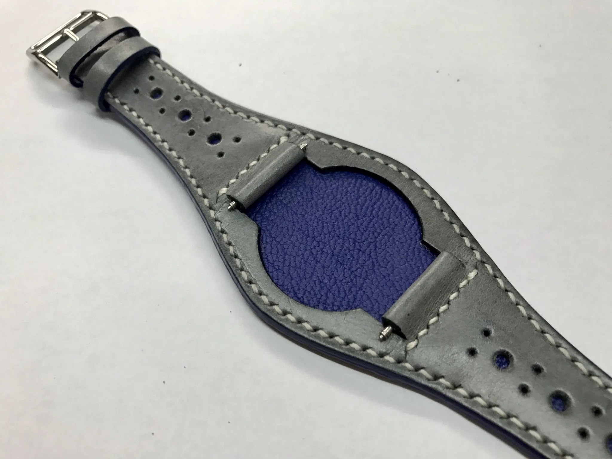 Handmade leather cuff watch strap, Brogue Pattern Vintage Gray leather cuff watch band for Rolex Watches - 20mm/18mm