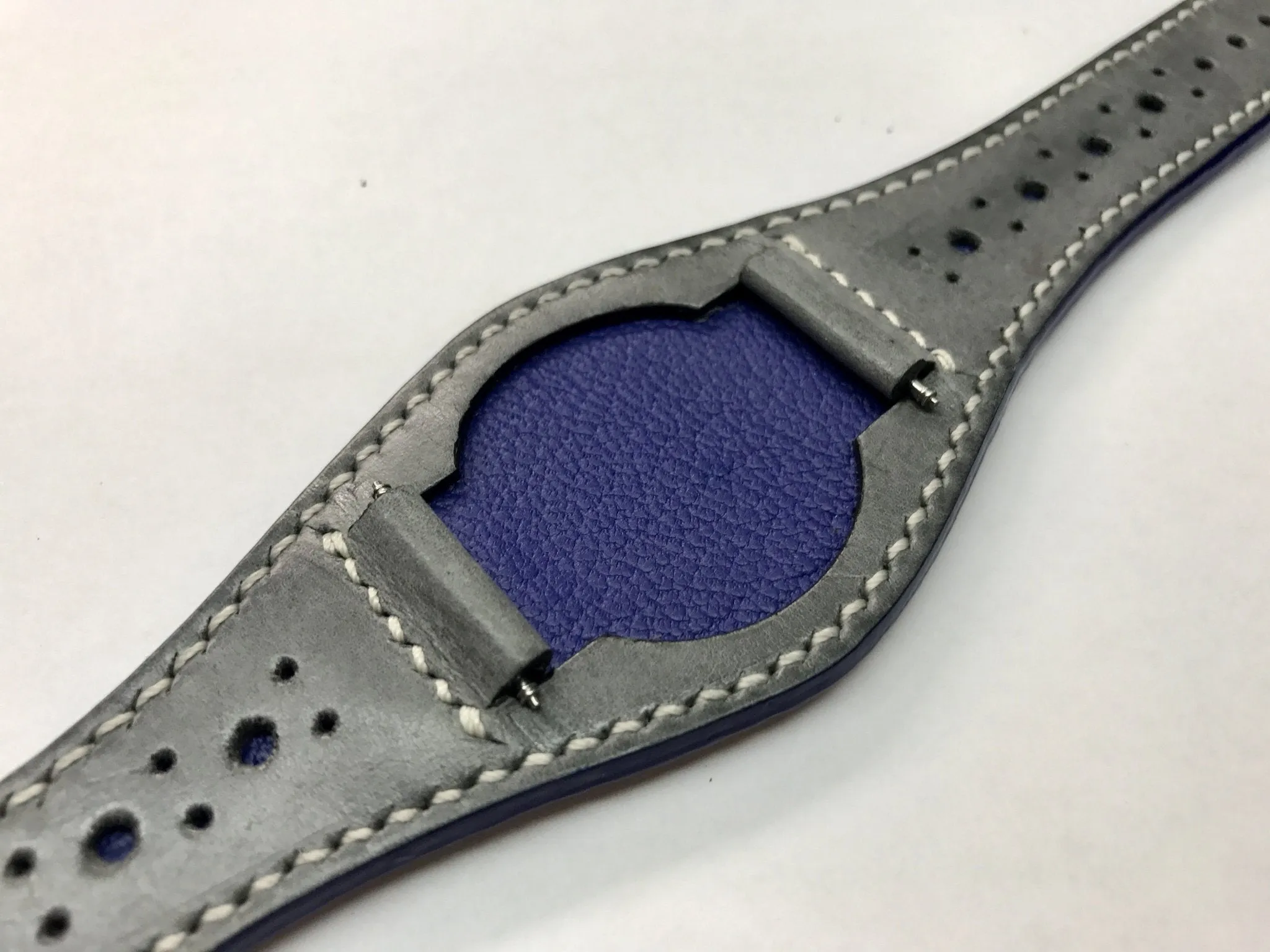 Handmade leather cuff watch strap, Brogue Pattern Vintage Gray leather cuff watch band for Rolex Watches - 20mm/18mm