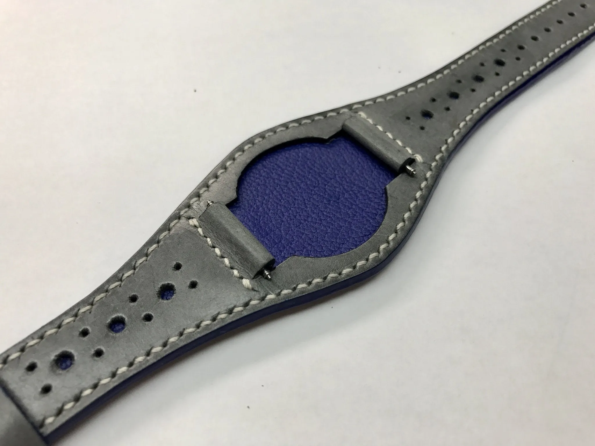 Handmade leather cuff watch strap, Brogue Pattern Vintage Gray leather cuff watch band for Rolex Watches - 20mm/18mm