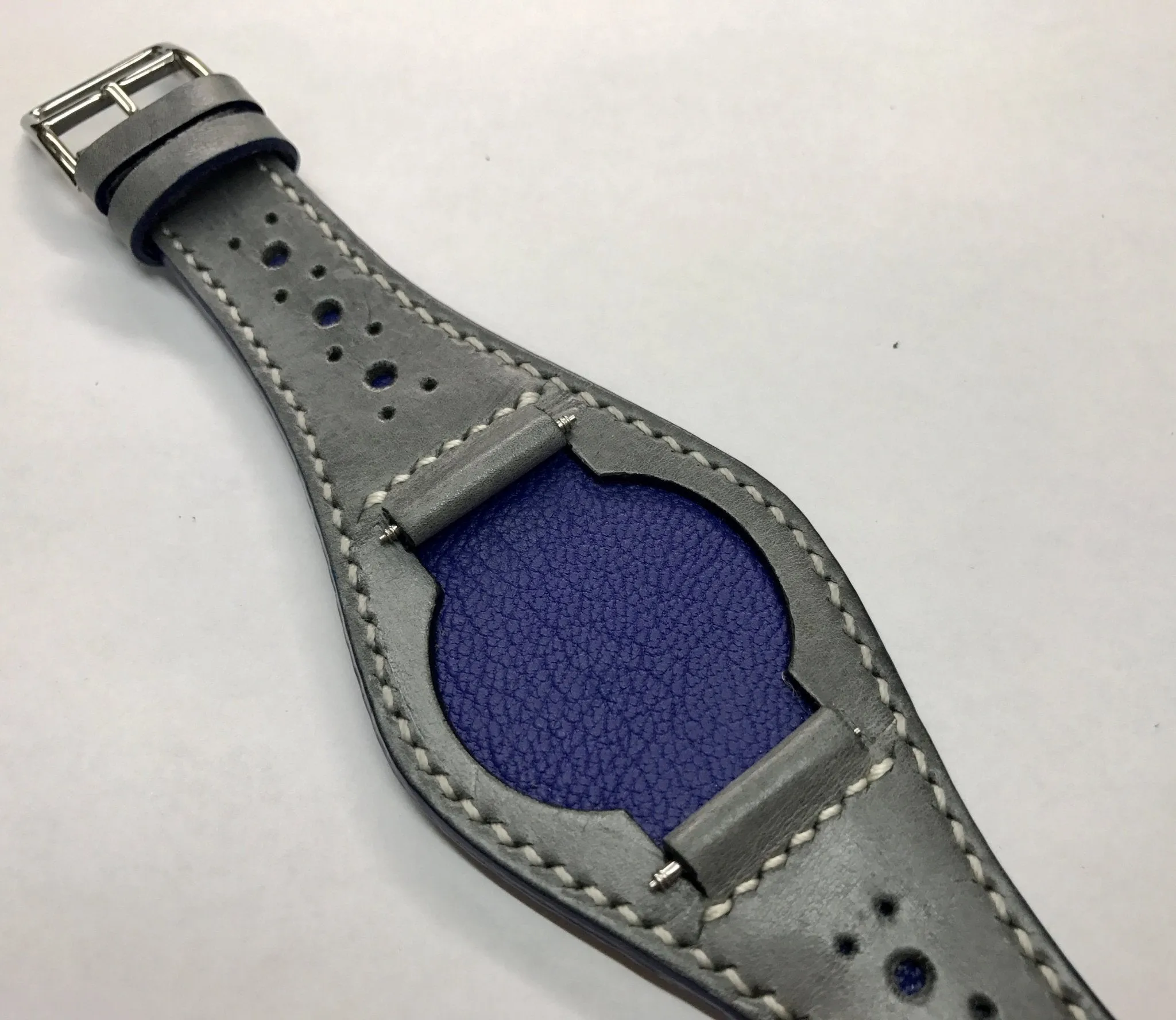 Handmade leather cuff watch strap, Brogue Pattern Vintage Gray leather cuff watch band for Rolex Watches - 20mm/18mm